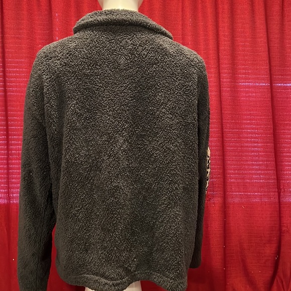 Shein Sherpa dark gray quarter zip jacket with leopard print sleeve zip pouch - Picture 7 of 11